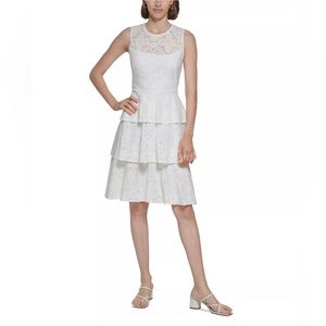 NWT CALVIN KLEIN Petite Sleeveless Tiered Lace Fit & Flare Dress Sz 2p